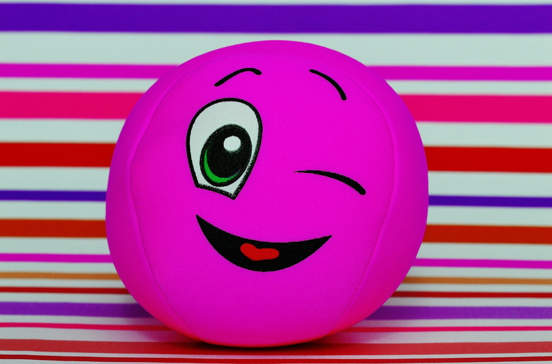 fabric, themselves, multi colored, close-up, anthropomorphic, purple, smiley, single object, body part, striped, wink, pink color, ball, 2K, smiling, table