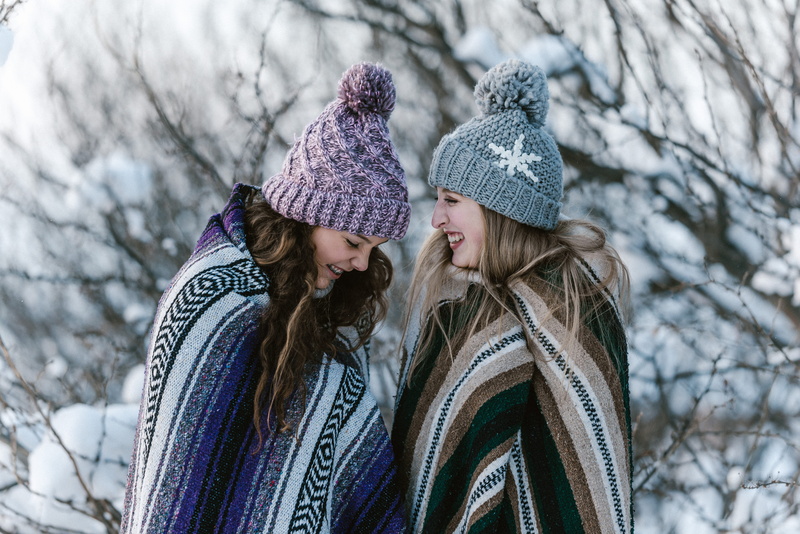 young adult, portrait, women, woman, girl, warm clothing, scarf, near, 5K, glove, smiling, blankets, bobble hat, happiness, knit hat, snow, multicolored