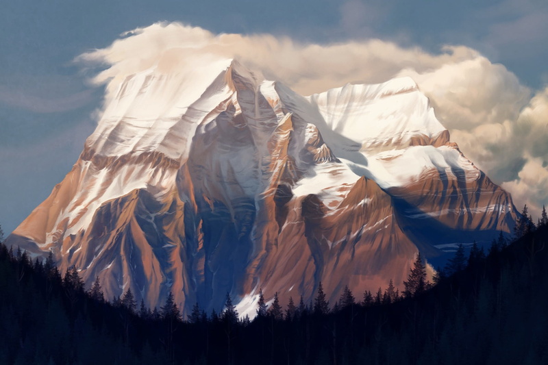 Damien Mammoliti, Art, Forest, Mountain, Mt. Robson, Landscape, Environments, by Damien Mammoliti, Rock, 1080P