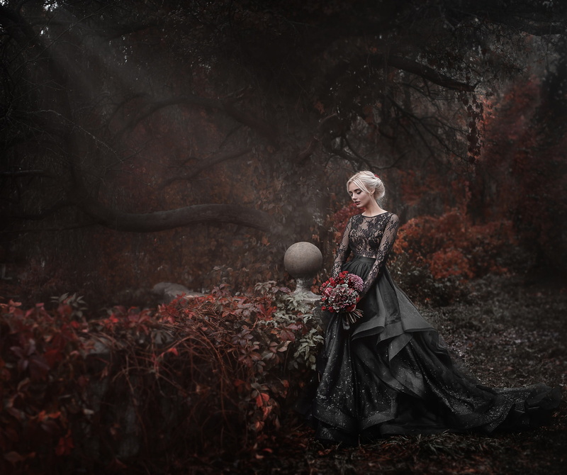 Park, dress, Damien Prokhorov, flowers, girl, bouquet, mood, 1080P