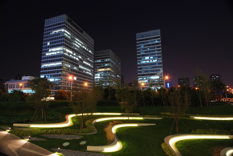 beijing, wangjing, street, night, residential district, modern, skyscraper, nature, built structure, sky, city, wide angle, outdoors, building, financial district