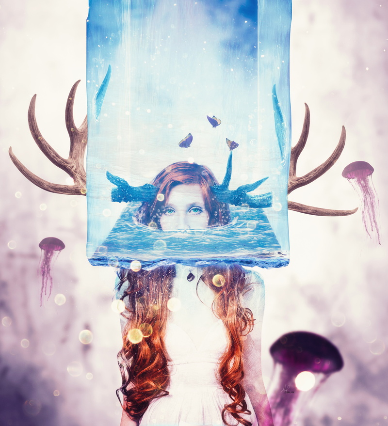 Jellyfishes, 4K, Immersion, 4K, Girl, Woman, Fiction, CGI