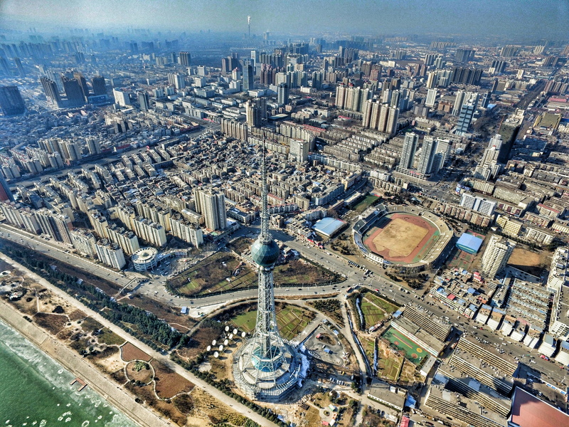 aerial View, outdoors, day, Telecom, high Angle View, office building exterior, nature, city, urban Scene, 4K, crowded, Tower, Luoyang, industry, cityscape
