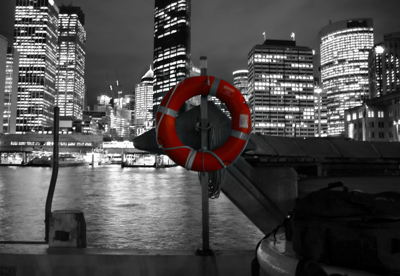 modern, office building exterior, illuminated, safety, city, buoy, architecture, 4K, life-saver, sydney, inflatable, rescue, ring, office, swim, water