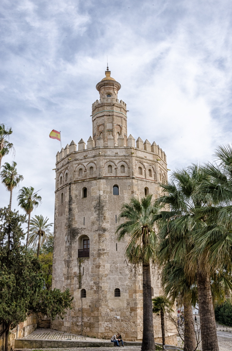 plant, building, the past, sky, tourism, city, belief, landmark, place of worship, no people, building exterior, nature, torre del oro, cloud - sky, low angle view