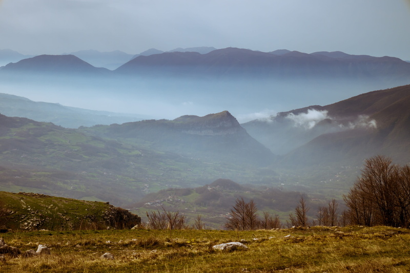 cloudy, mountain Peak, tranquility, hill, land, fog, plant, rural Scene, Clouds, tree, non-urban scene, vista, the apennines, environment, idyllic, Landscape