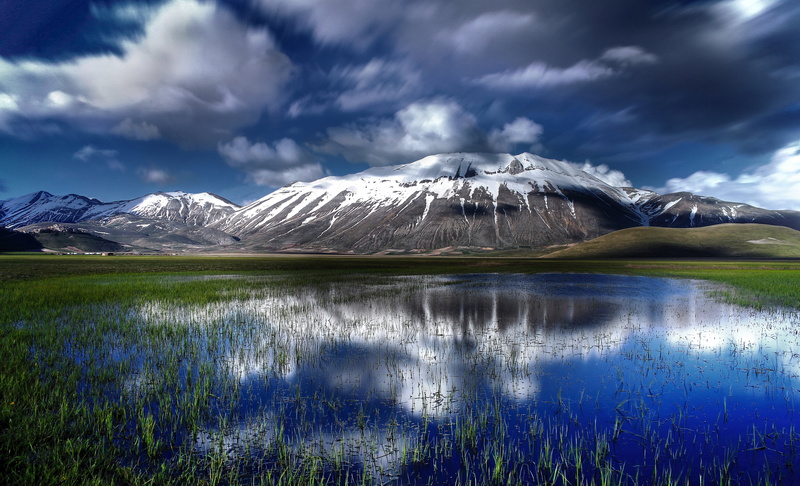5K, national, reflection, park, lake, snow, italy, volcano, sibillini, mountains