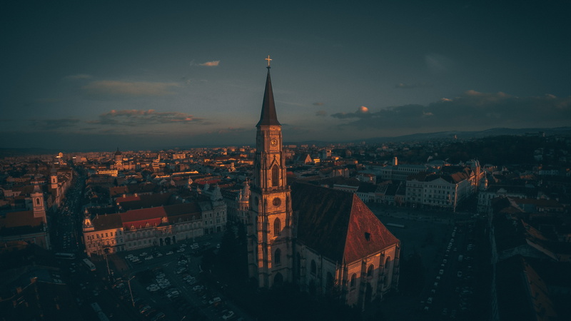europe, aerial View, dawn, urban Skyline, church, nature, place of worship, cloud - sky, architecture, roof, town, 2K, city, urban, crowded, spire, sunset