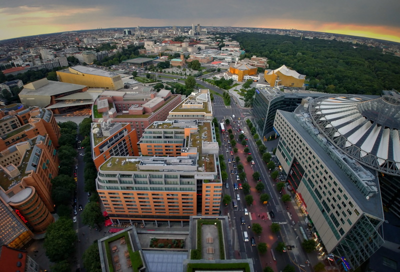 wide, residential district, building, skyscraper, 4K, allemagne, building exterior, city, travel, no people, cityscape, road, nature, berlin, sunset, from above