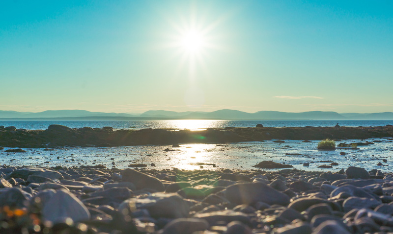 nature, rivière-du-loup, lens flare, bright, sea, sunset, sunlight, surface level, water, sky, beach, reflection, mountain, scenics - nature, sun, canada