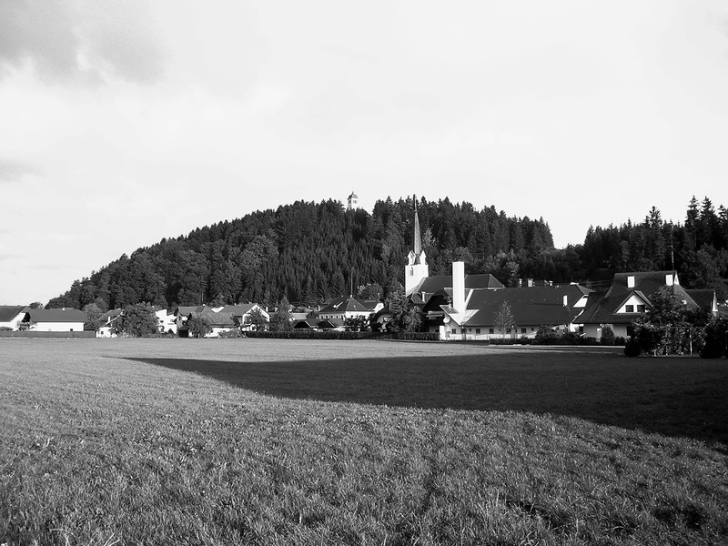 1080P, Austria, outdoors, nature, landscape, built structure, field, black and white, Town, clouds, grass, environment, tranquility, sky, plant, tree