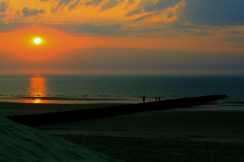 island, water, rest, sky, maritime, north sea, mood, travel, horizon over water, dusk, wood bollards, cloud - sky, Sunset, holidays, breakwater, scenics