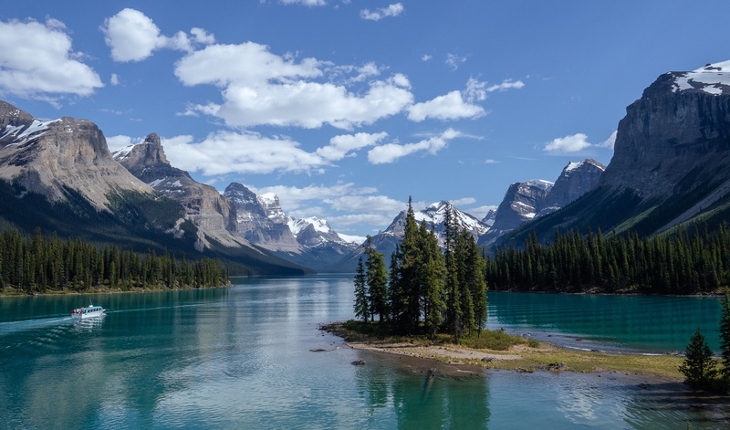 landscape, mountains, island, clouds, forest, nature, snowy mountain, lake, pine trees, 4K