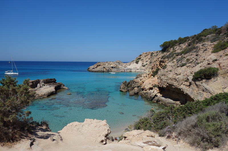 ibiza ocean, 5K, sky, body, beach, rock, day, tranquility, scenics - nature, blue, spain, beauty in nature, water, land, no people, clear sky, solid, rocky coastline