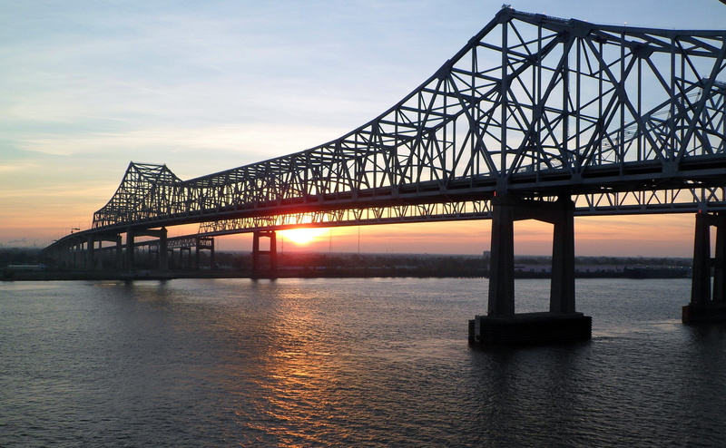 bay, bridge - man made structure, water, railway bridge, outdoors, new orleans, mississippi, bridge, sky, connection, suspension, low angle view, transportation