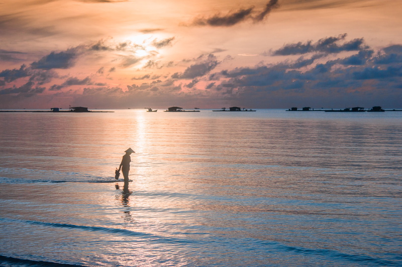 dusk, sea, transportation, orange color, idyllic, scenics - nature, tranquil scene, sun, nautical vessel, reflection, sailboat, outdoors, beach, dawn, 5K