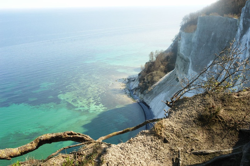 tranquility, high angle view, moen, turquoise colored, land, beach, day, 720P, cliff, rocky coastline, water, tranquil scene, no people, horizon, sea