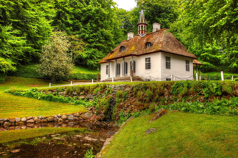 liselund, park, castle, vacations, plant, tranquility, green color, beauty in nature, island, no people, moen, architecture, still, baltic sea, land, nature