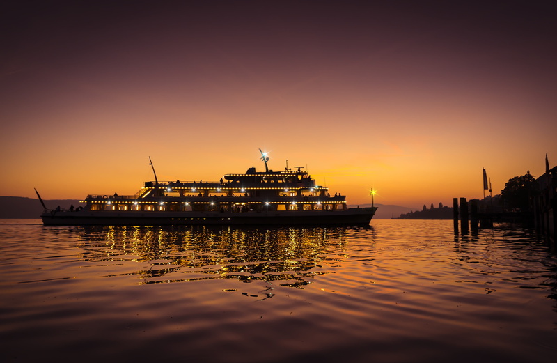 scenics - nature, outdoors, body of water, business, tourism, cruise Ship, back light, ferry, abendstimmung, violet, sea, boat, body, travel Destinations