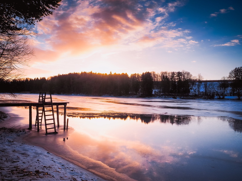tranquil Scene, snow, nature sky, mood, sunlight, abendstimmung, mirroring, plant, scenics, sun, cold, romance, weather phenomenon, non-urban scene, nature