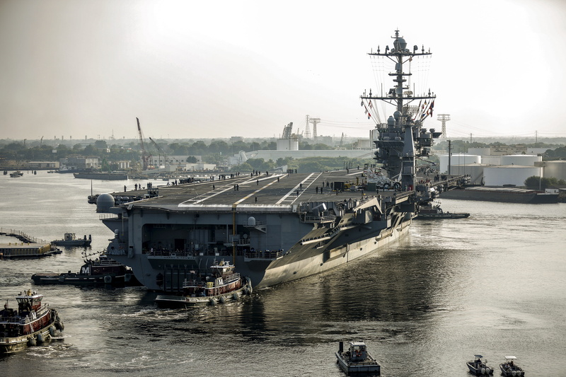 architecture, mode of transportation, navy, outdoors, day, usn, ship, freight transportation, arrival, aircraft carrier, united states navy, nautical vessel
