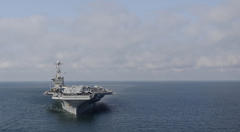 type " Nimitz", USS, horizon over water, sea, scenics - nature, nautical vessel, day, mode of transportation, cloud - sky, nature, offshore platform, industry
