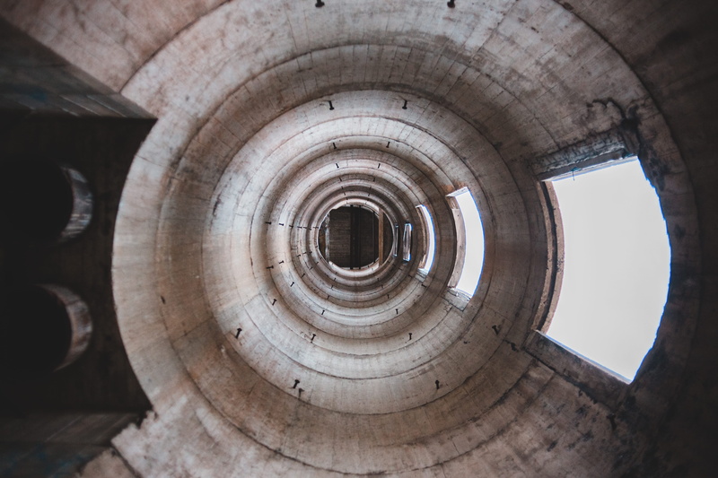 flare, archaeology, sewer, spiral, bunker, spire, shape, tower, directly below, crypt, corridor, spiral staircase, nature, built structure, pattern, tunnel