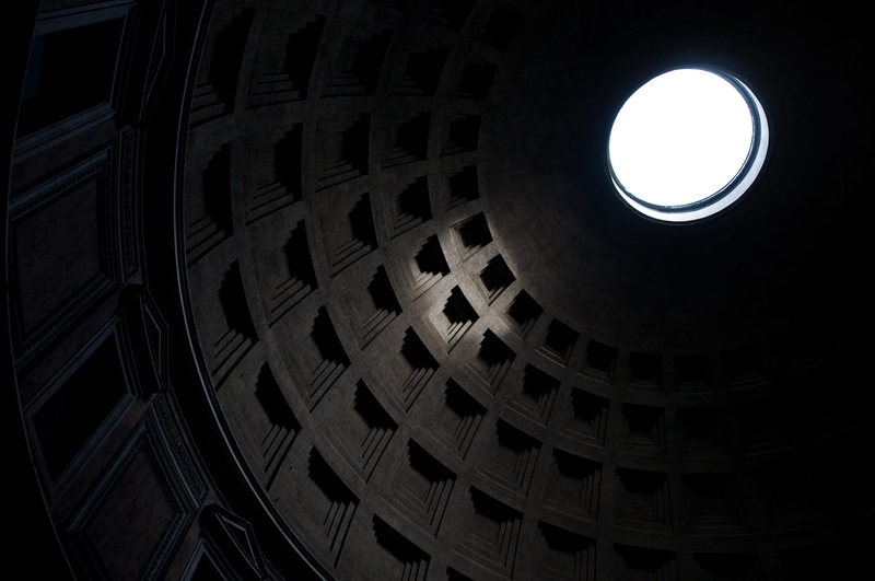 no people, shape, skylight, cupola, 4K, older, directly below, pantheon, sewer, drain, geometric shape, building, interior, built structure, view, low