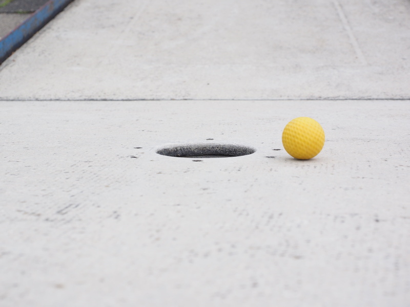 tennis ball, putting, ball guide, minigolf ground, 4K, food and drink, close-up, winter, outdoors, skill game, high angle view, citrus fruit, nature, leisure activity