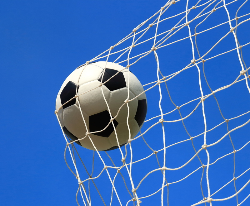 shooting at goal, soccer field, football, soccer, team sport, taking a shot - sport, blue, ball, the sky, net - sports equipment, white, mesh, sports equipment