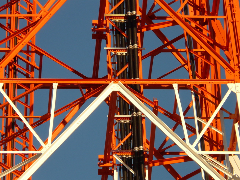 connection, technology, transmission tower, nature, red, blue, clear sky, tower, evening light, low angle view, strut, tall - high, alloy, radio mast, 2K