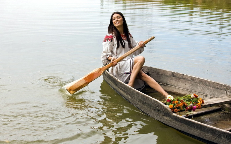 oar, canoe, smiling, beauty, river, women, enjoyment, day, young Adult, happiness, people, 1080P, outdoors, paddling, full length, sport, nautical Vessel