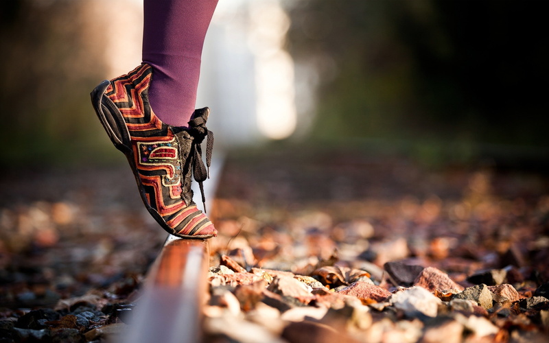 2K, women, women outdoors, pebbles, railway, depth of field, model, bokeh, stones, shoes