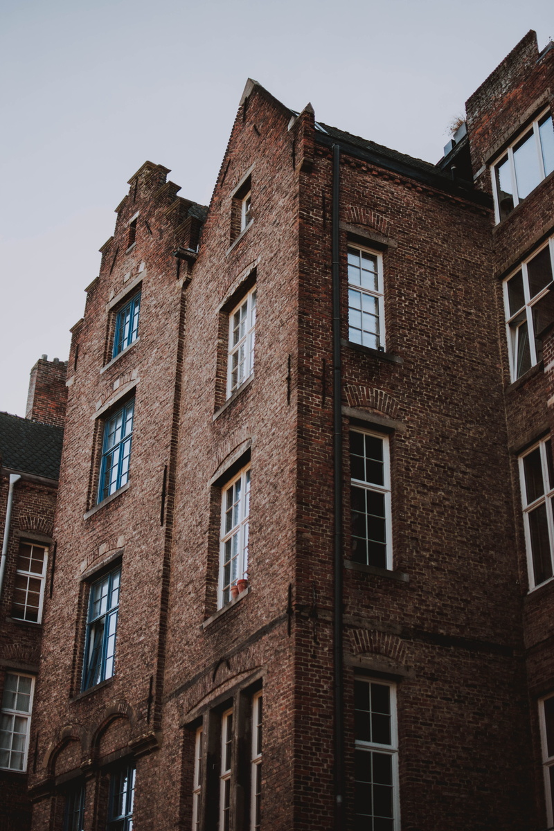 facade, low, clear sky, windows, apartment, low angle view, in a row, brown, glass - material, low angle photography, residential district, built structure