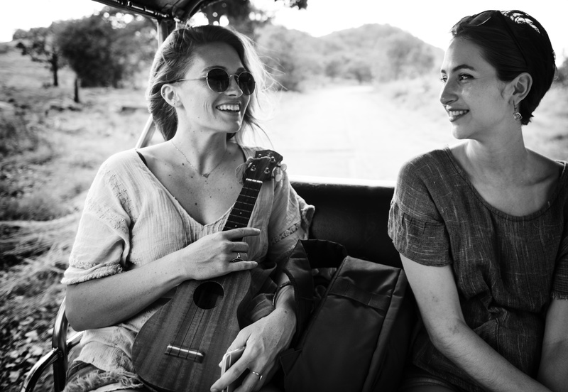 relax, adult, day, grassland, guitar, calm, ukulele, togetherness, vacation, on the road, leisure, emotion, travel, woman, casual clothing, outdoors, holiday