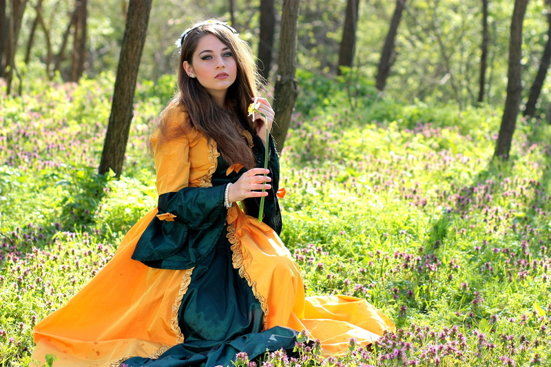 young Adult, people, contemplation, story, tree, orange, spring, green, 4K, princess, daytime, beautiful, beautiful woman, forest, woods, land, park - Man Made Space