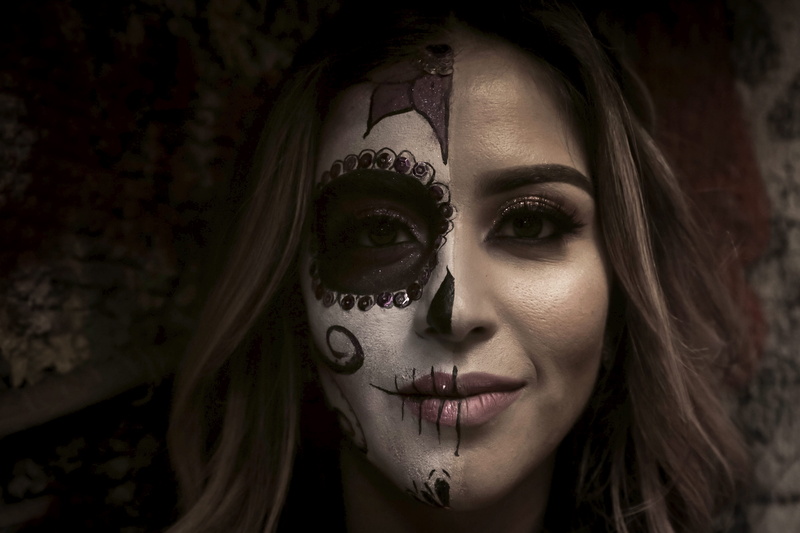 human body part, young women, dark, halloween, mystery, gothic style, painting, body part, beautiful woman, fear, one person, celebration, woman, face