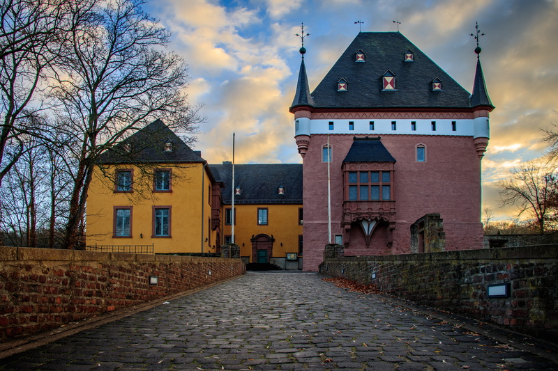 düren, sky, history, the past, city, dusk, brick, no people, 5K, tower, direction, cloud - sky, moated castle, concluded wasserschloss, architecture, nature