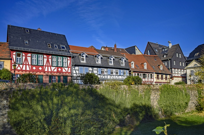 the past, outdoors, town, facade, no people, building exterior, nature, 5K, sky, house, residential district, architecture, moat, old town, maximum, clear sky