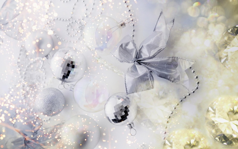 1080P, decorations, white, bow, silver, christmas, decors, party, holidays, ball