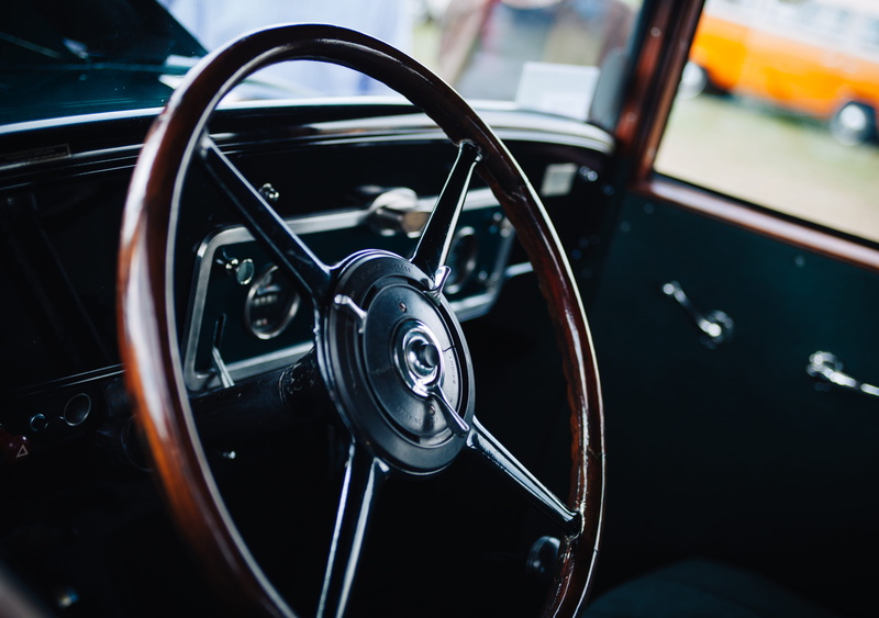 car interior, luxury, steering, control panel, indoors, vintage car, old, steel, speedometer, classic car, vehicle, automobile, close-up, closed, photo
