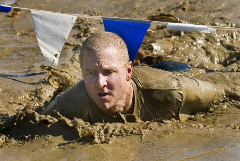 overcome, day, real people, motion, challenge, fitness, training, males, adult, man, nature, outdoors, front view, men, dirt, occupation, working, crawling