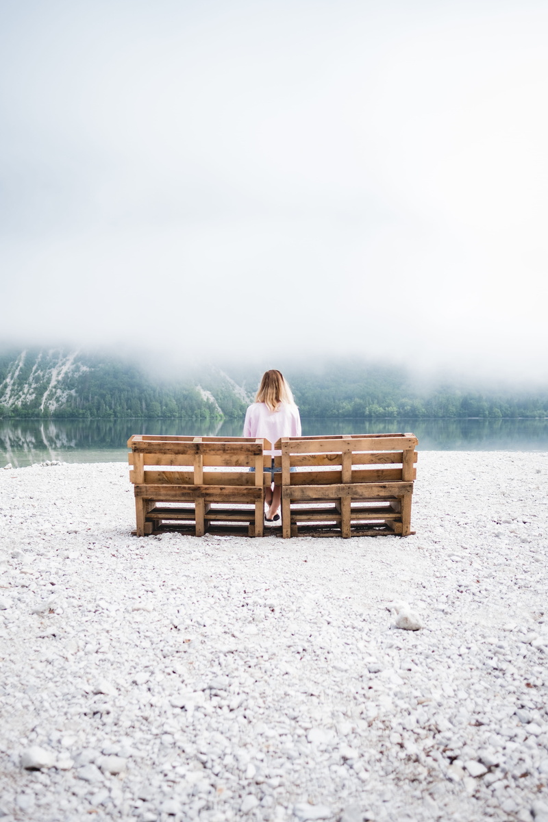 winter, woman, brown, bench, empty, daytime, sitting, solitude, cold, lake, relaxation, chair, fashion, 5K, fog, emotion, water, contemplation, women