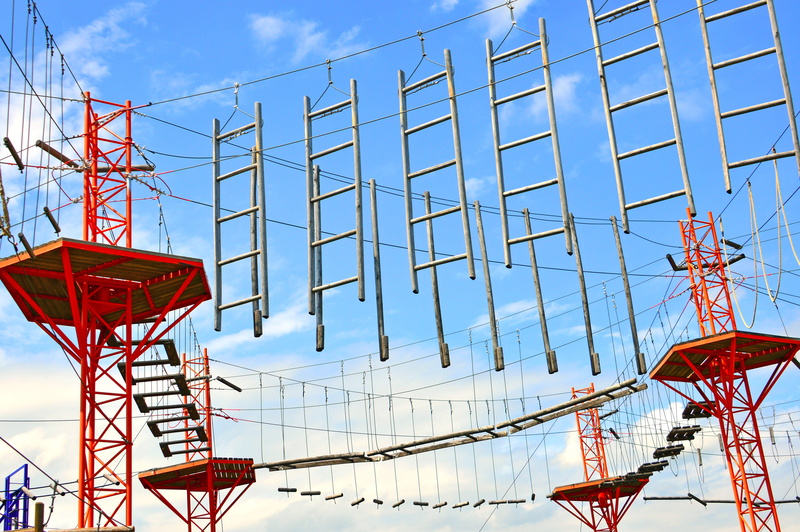 childrens playground, adventure park, architecture, climbing, technology, day, development, sky, construction site, sports, skill, incomplete, holding on