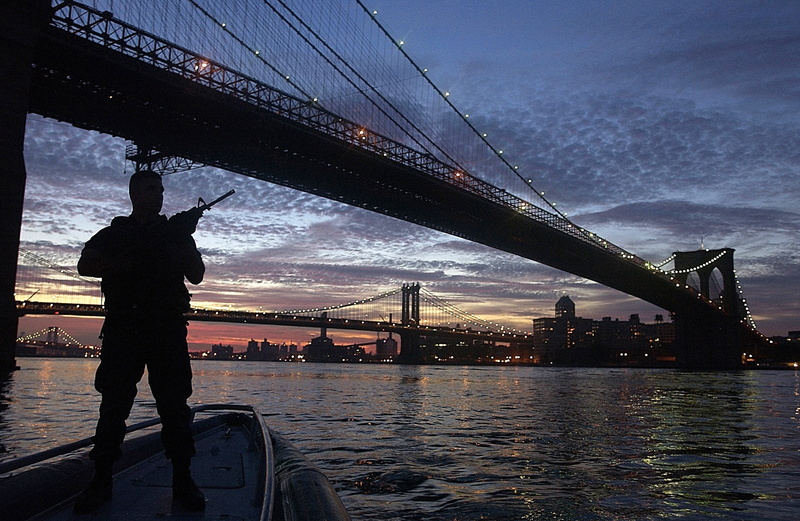 brooklyn Bridge, manhattan - New York City, one person, city, harbor, sunset, urban Scene, uSA, famous Place, new York City, landmark, building exterior