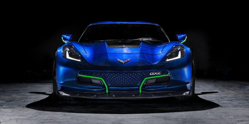illuminated, no people, glowing, car, 5K, close-up, 8K, Concept cars, night, Chevrolet Corvette Grand Sport, Genovation GXE, mode of transportation, motor vehicle