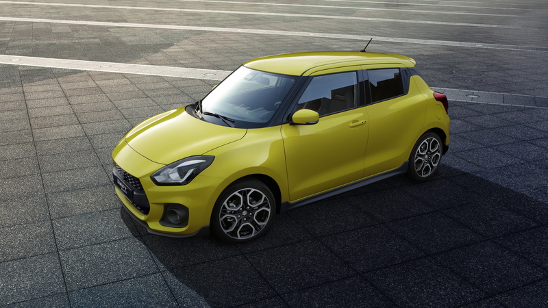 parked, Suzuki Swift Sport, yellow, gray, hatchback, road, pavement, door, 4K, 2018 Cars, 4k
