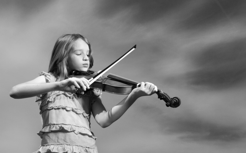 violinist, teenager, holding, front view, playing, mood, child, 2K, music, girl, musical instrument, grayscale, females, girls, young adult, concentration