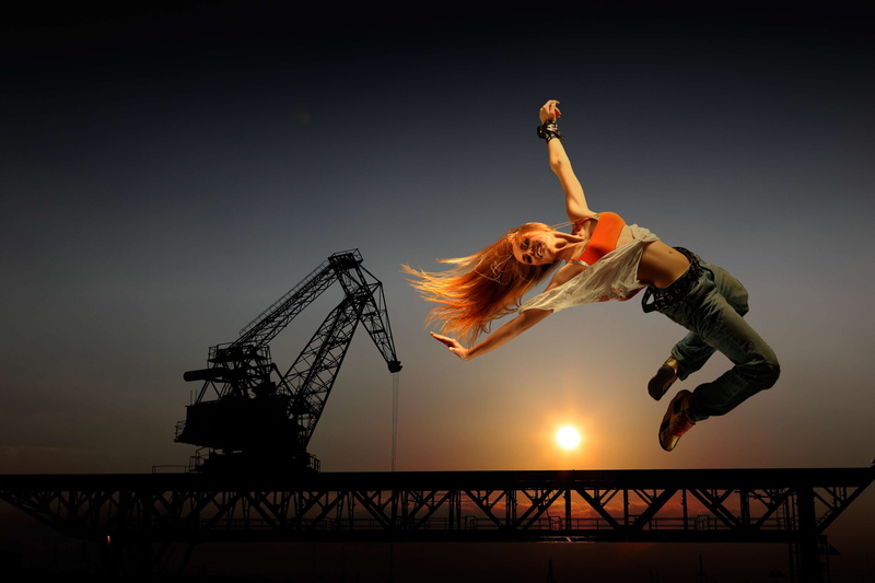 skill, beautiful, sun, outdoors, fitness, joy of life, movement, female, sporty, stret, sunset, sport, model, pretty, mid-air, human, jumping, jeans, freedom