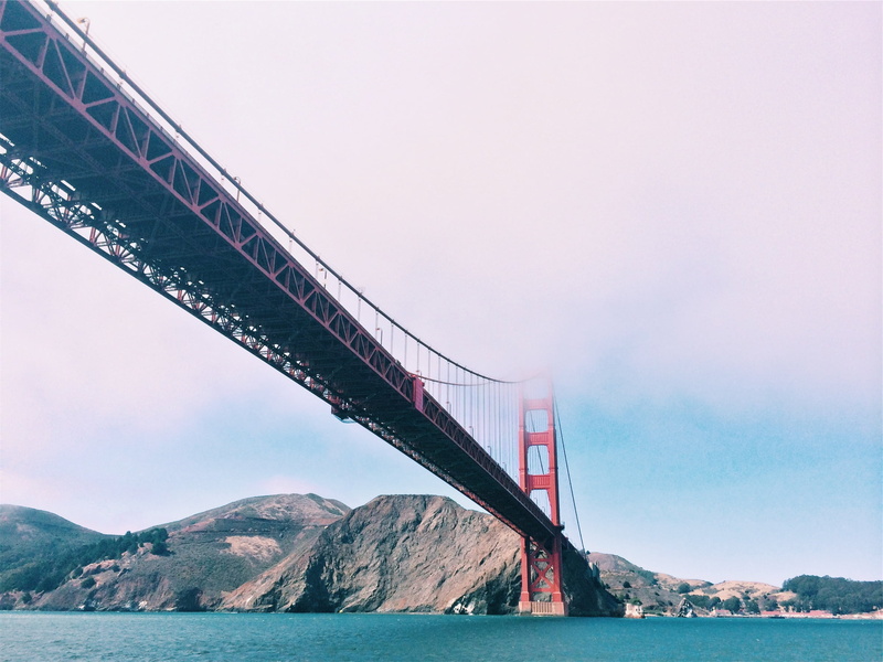 suspension bridge, sky, bay, daytim, cloud - sky, built structure, USA, California, ocean, red, bridge - man made structure, San Francisco, sea, bridge